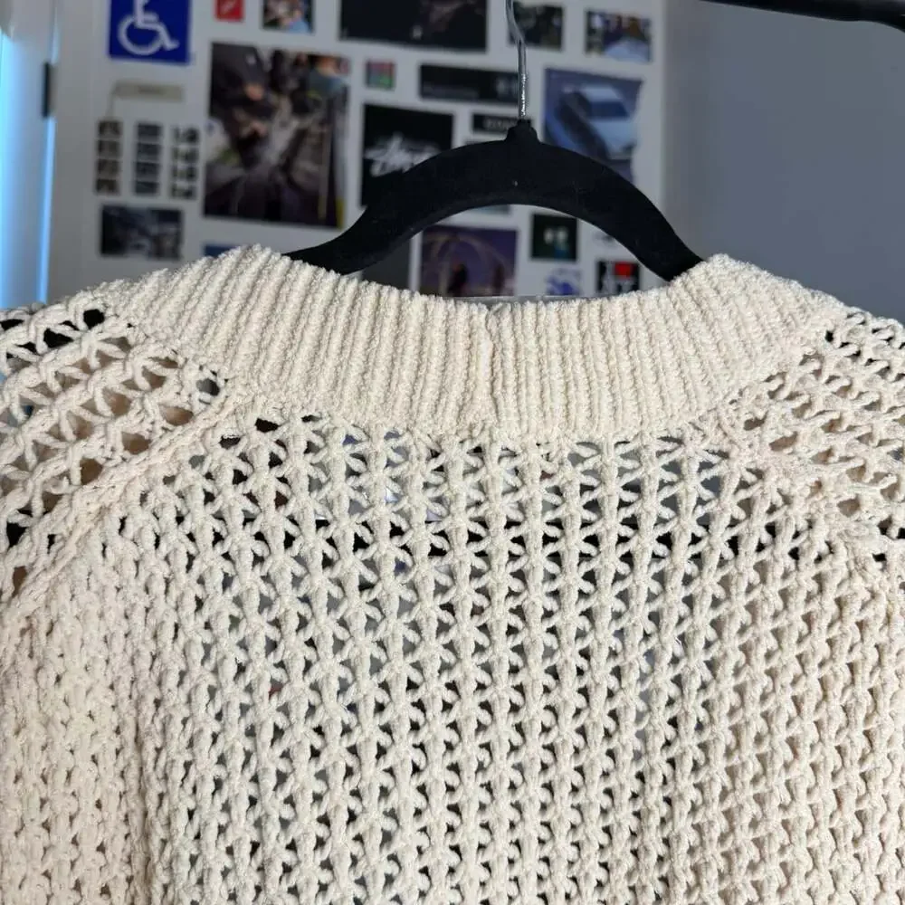 Ava & Viv Open Front Cardigan Size 1X Cream Open Knit Pockets